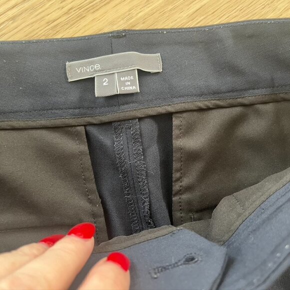 Vince Leather Trim Wool Pants Trousers Straight Leg Navy Green Women's Size 2 - Picture 9 of 11